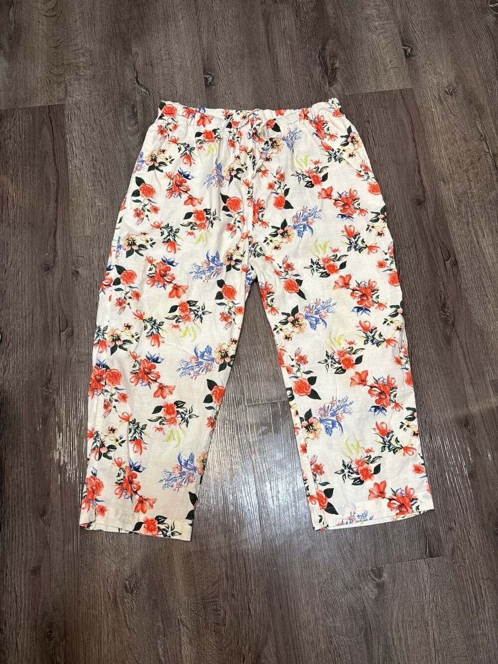 Easy Essentials Floral Elastic Waist Pant Size XL 100 % Cotton